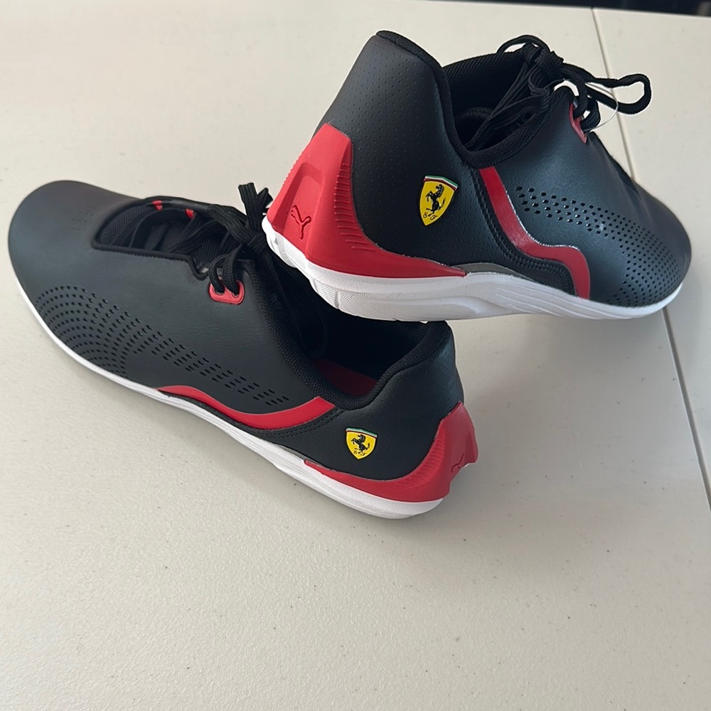 NWOT Puma Ferrari Men's Black and Red Shoes in size 11